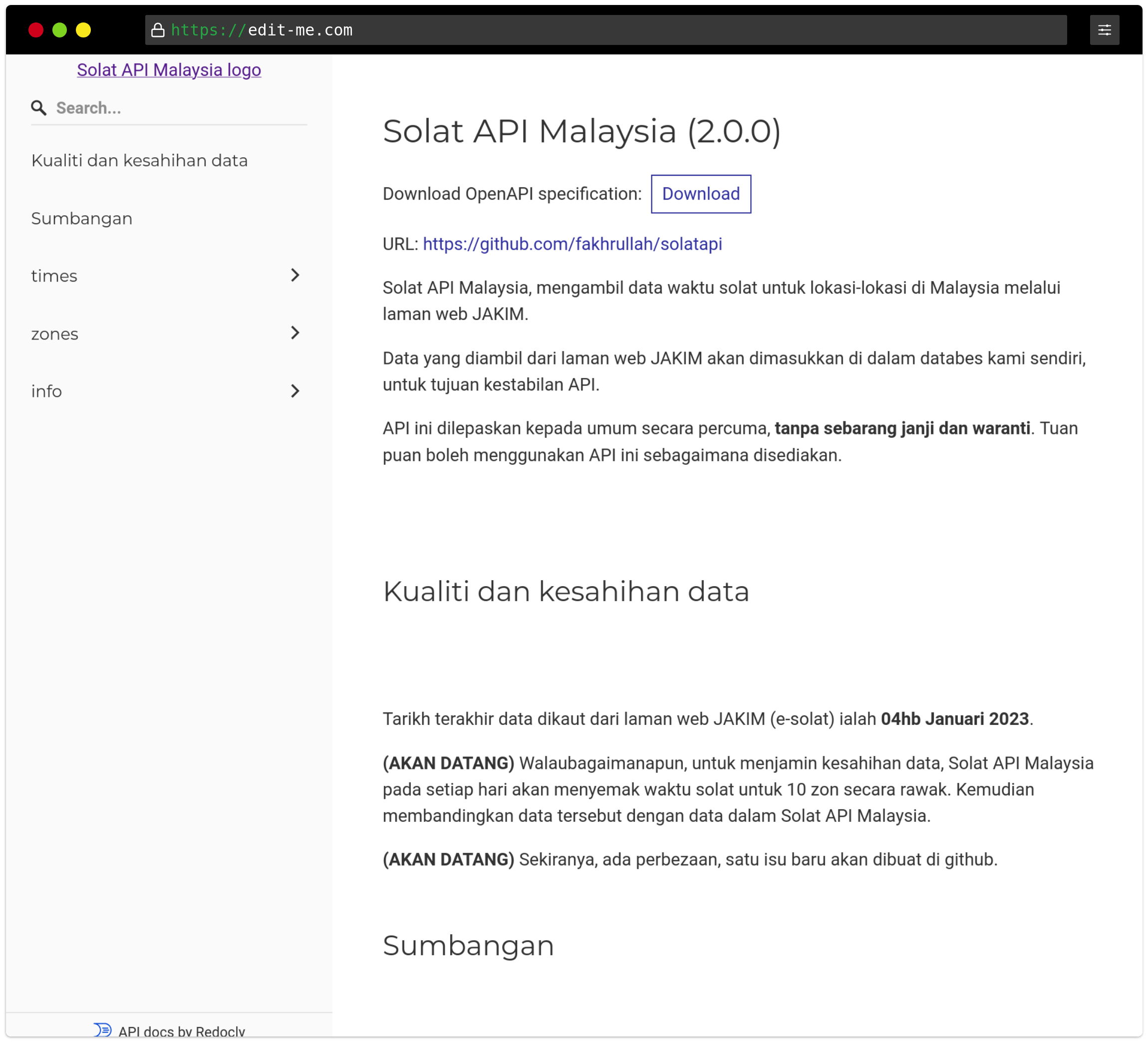 SolatAPI website screenshot